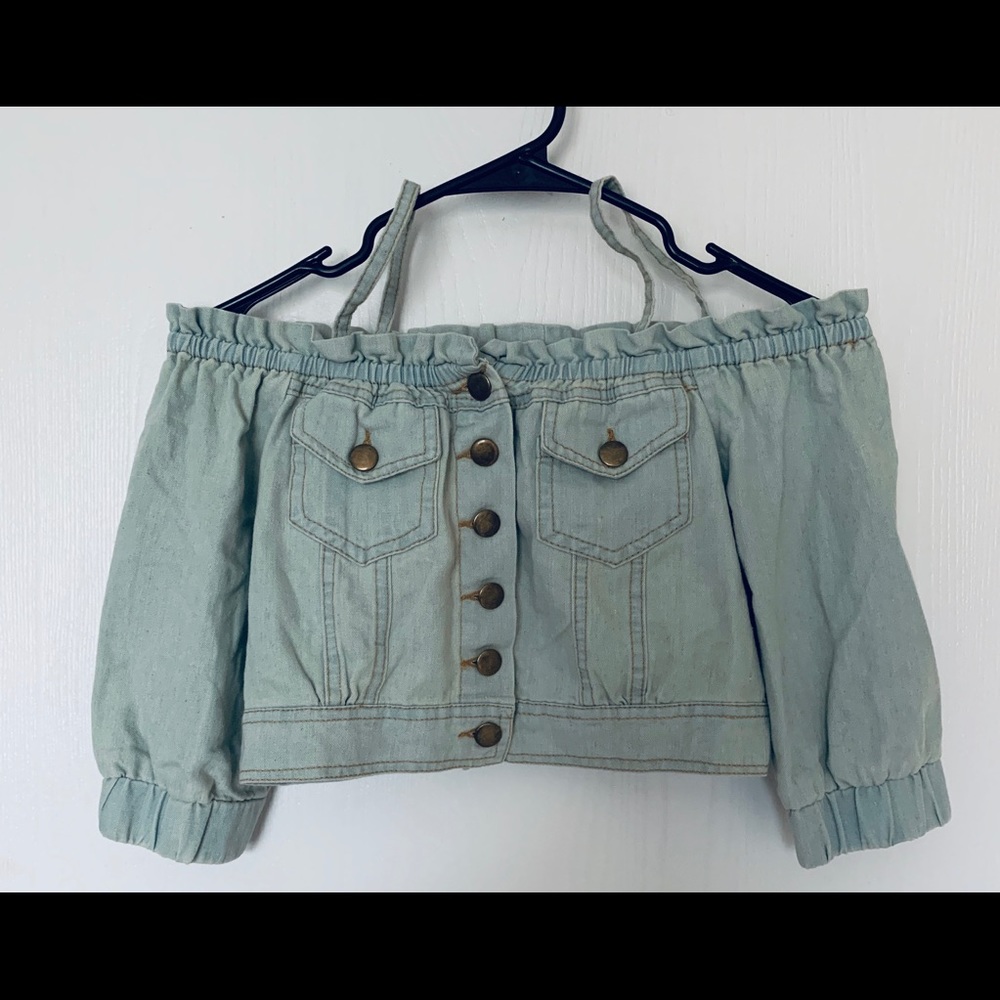 Off The Shoulder Spaghetti Jean Crop Top